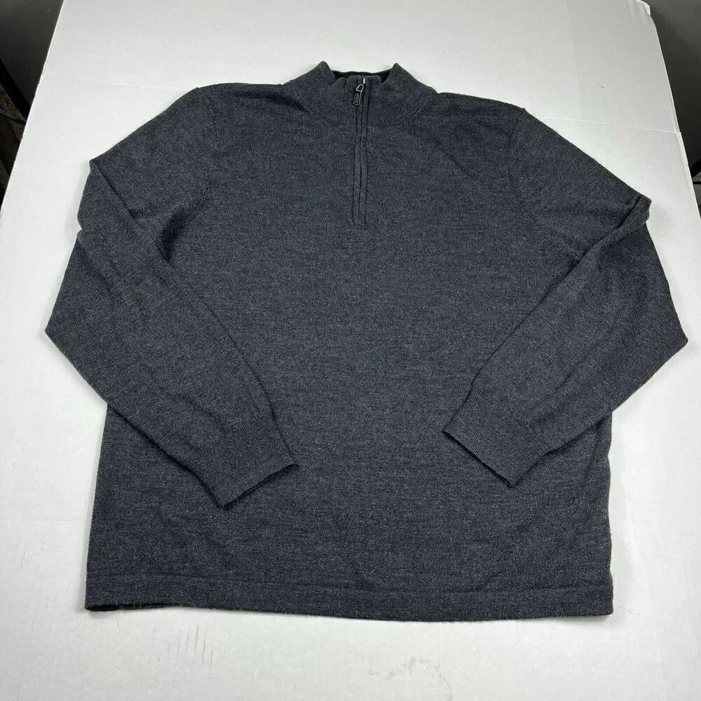 Joseph Abbound Mens Merino Wool 1/4 Zip Sweater Gray Classic Cozy Pullover XL